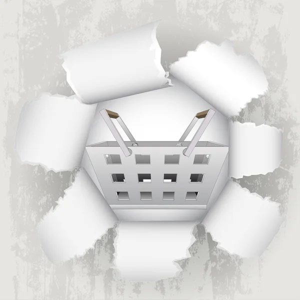 Revelação de papel rasgado de vetor cesta de compras — Vetor de Stock