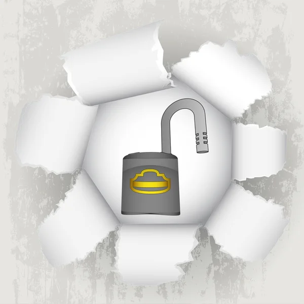 Torn paper revelation and open padlock vector — Stock Vector