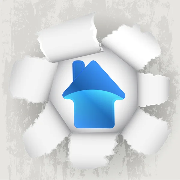 Papier déchiré révélation de nouvelle maison vecteur immobilier — Image vectorielle