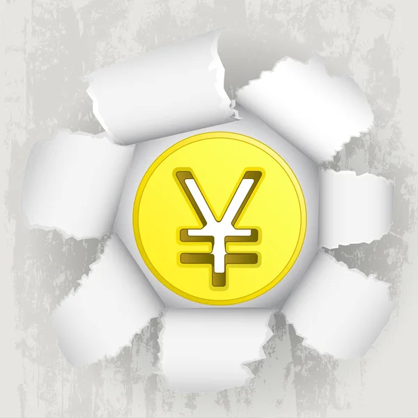 Revelación de papel desgarrado de oro yuan moneda vector — Vector de stock