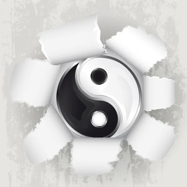 Torn paper revelation of yin and yang harmony vector — Stock Vector