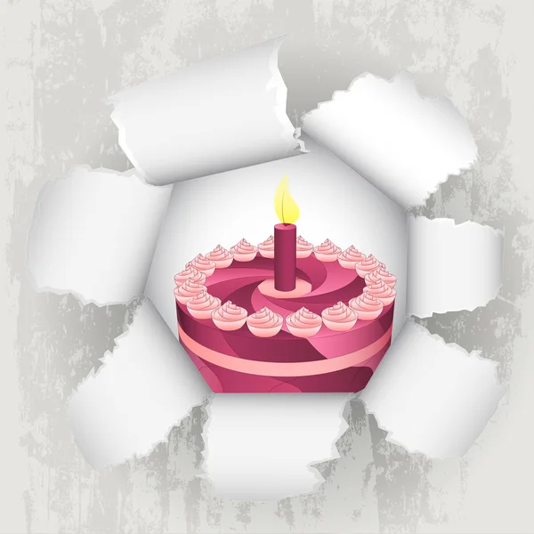 Papier déchiré révélation de gâteau d'anniversaire vecteur — Image vectorielle