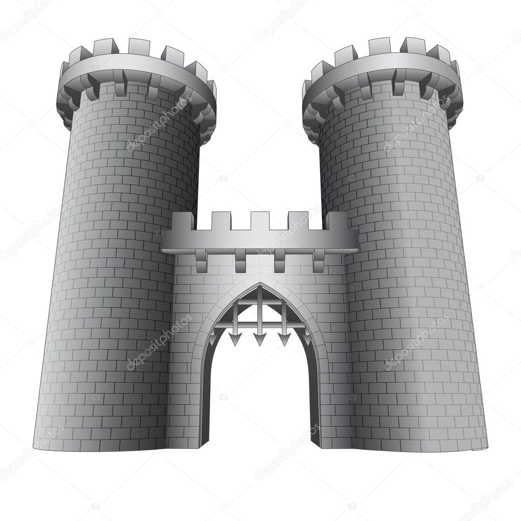 isolated castle gate with two towers vector