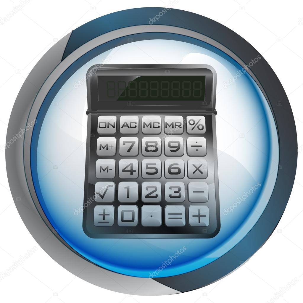 business calculator in shiny glass circle button vector