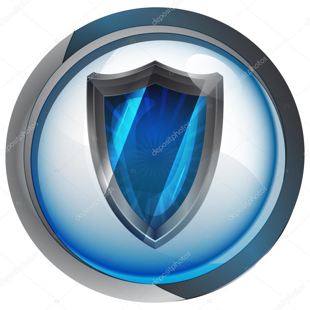 anti virus shield in shiny glass circle button vector