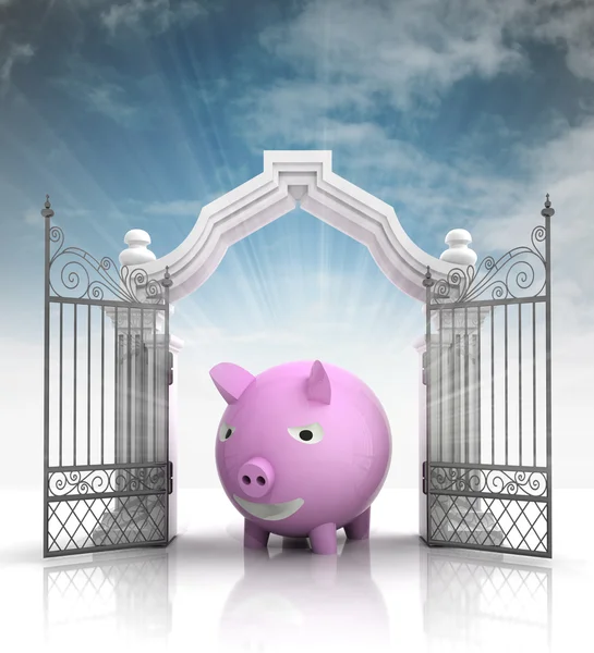 Open baroque gate with pig and sky — Stock Photo, Image