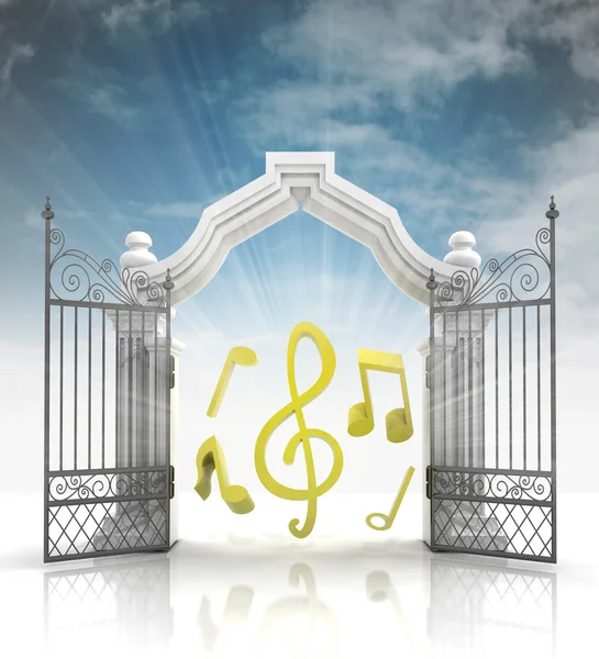 Open baroque gate with golden key and sky — Stock Photo © Adikk 31901091