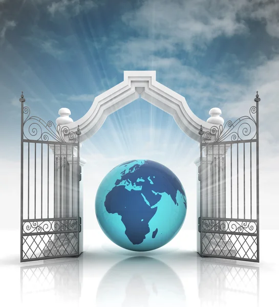 Open baroque gate with africa on globe with sky — Stock Photo, Image
