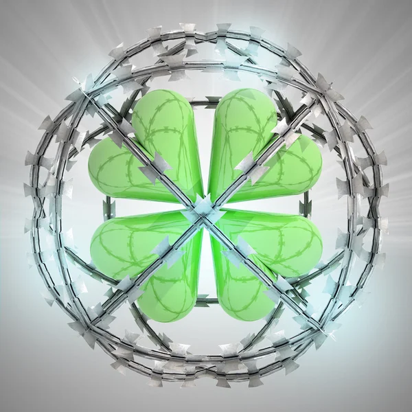 Cloverleaf in barbed wire sphere with flare — Stock Photo, Image