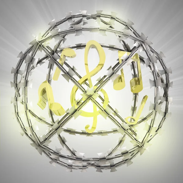Music sounds in barbed wire sphere with flare — Stock Photo, Image
