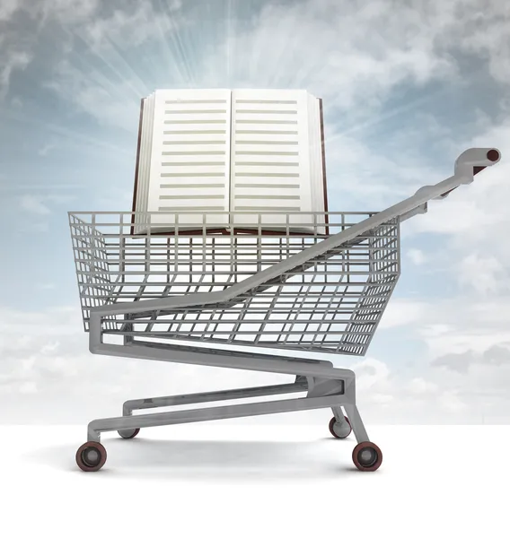 Onderwijs boek in shoping winkelwagen met sky flare — Stockfoto