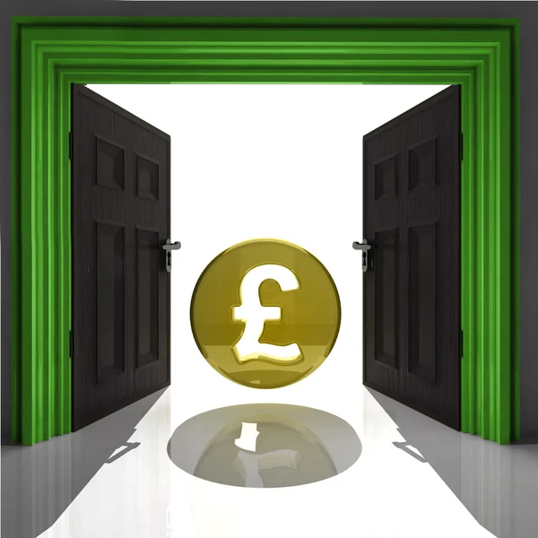 Pound coin in green framed doorway — Stock Photo, Image