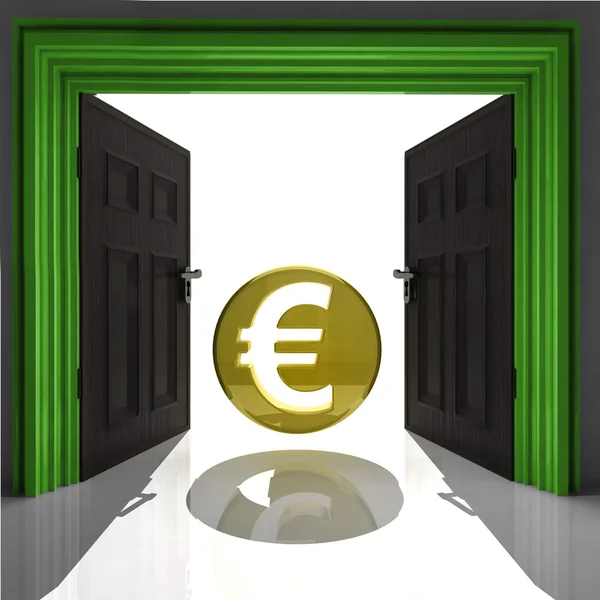 Euromynt i gröna inramade dörröppning — Stockfoto