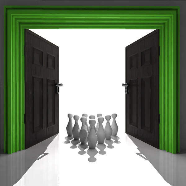 Kegelbaan in groene ingelijste deuropening — Stockfoto