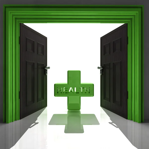 Zdraví kříž do zelených dveří — Stock fotografie