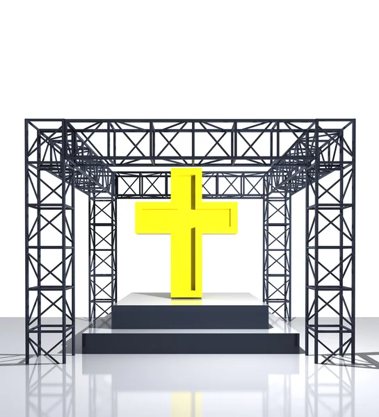 Geïsoleerde Toon podium met gouden kruis — Stockfoto