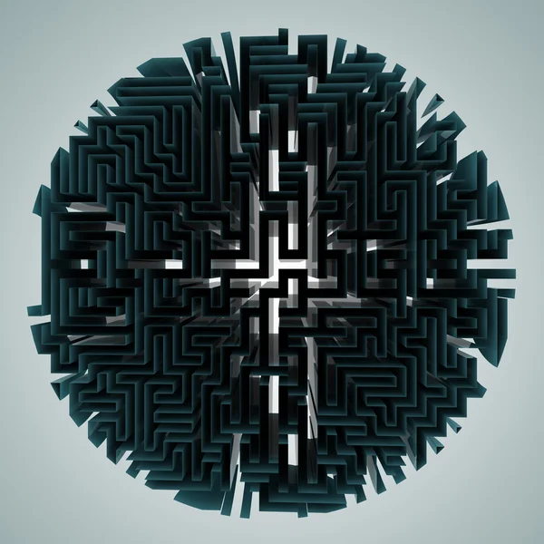 Complexo labirinto escuro em forma de círculo — Fotografia de Stock