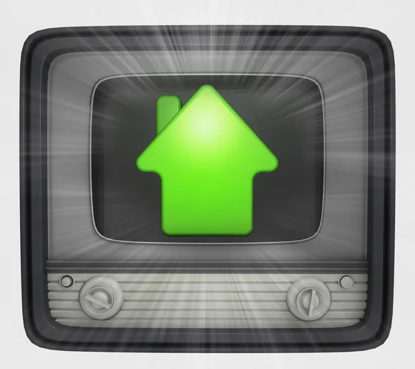 Groene huis eigendom in retro televisie en flare — Stockfoto