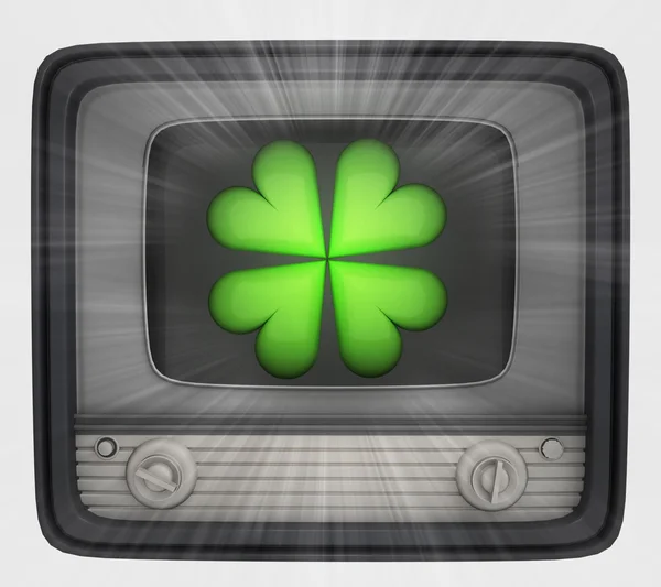 Green cloverleaf in retro television and flare — Stock Photo, Image