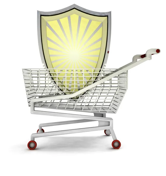 Proteção do cliente escudo no carrinho de compras isolado — Fotografia de Stock