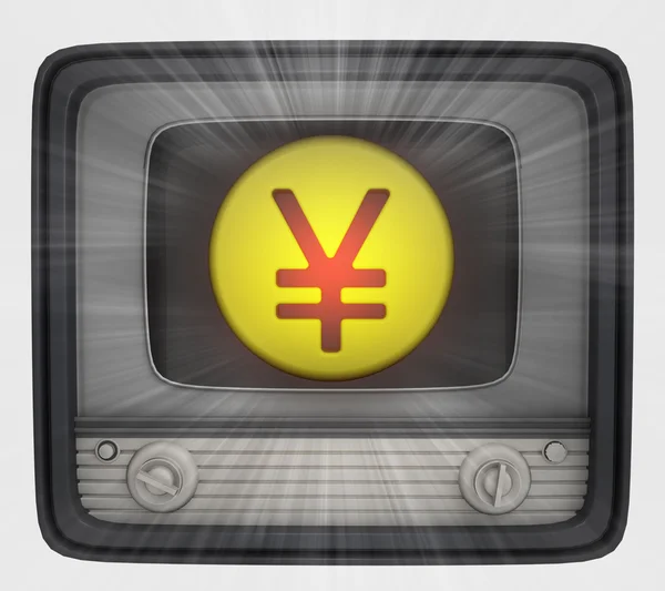 Yuan or yen coin in retro television and flare — Stock Photo, Image