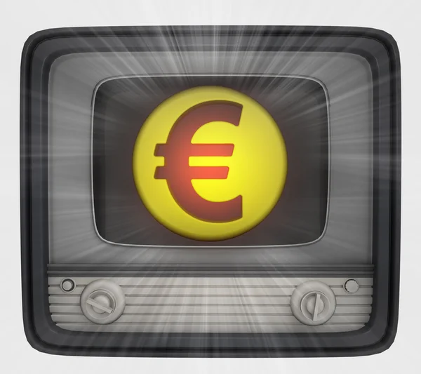 Euro pièce de monnaie de l'union dans la télévision rétro et fusée éclairante — Photo