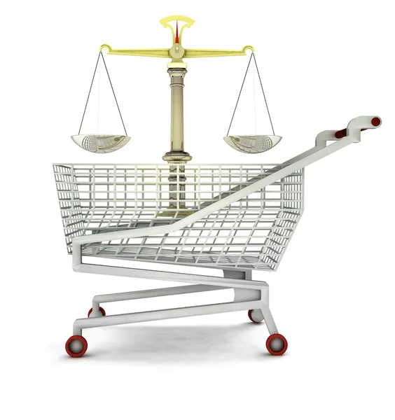 Justiça comercial no carrinho de compras isolado — Fotografia de Stock