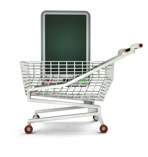 Bought new smart phone in shopping cart isolated — Stock Photo, Image