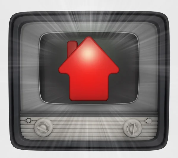 Propiedad casa roja en televisión retro y bengala — Foto de Stock
