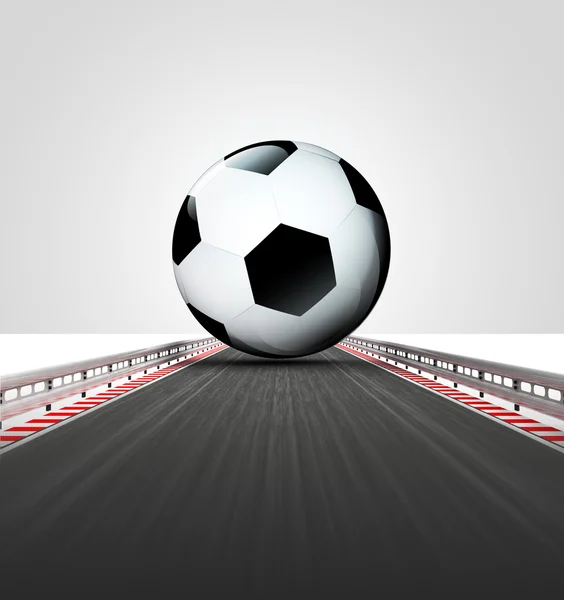 Ball on motorway track leading to playground — Stock Photo, Image