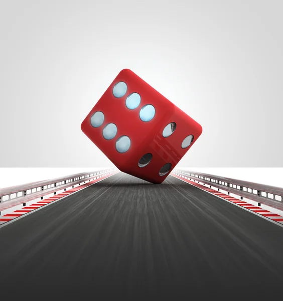 Red dice on motorway track leading to casino — Stock Photo, Image