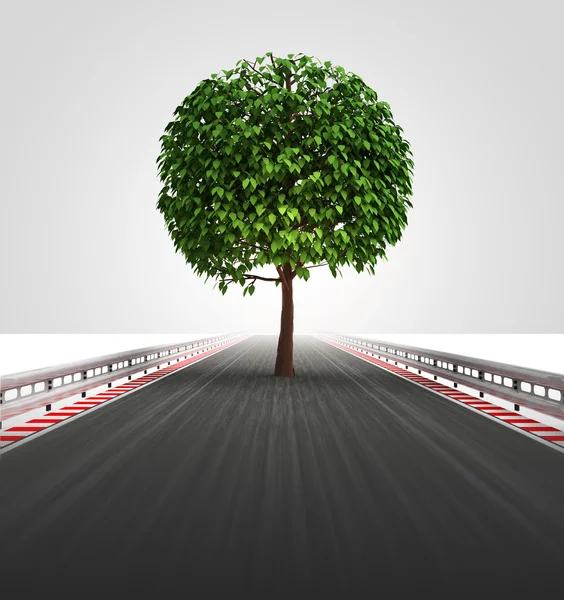 Baum auf Autobahn führt in die Natur — Stockfoto