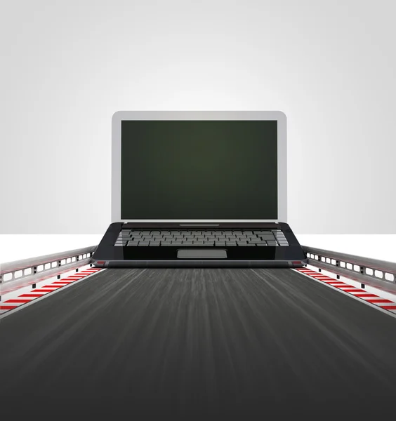 Laptop on motorway track leading to internet — Stock Photo, Image