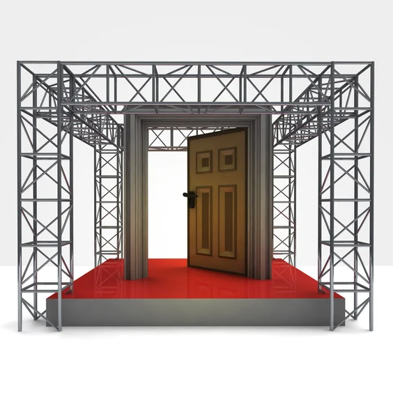 Doorway to exhibition under steel framework construction — Stock Photo, Image