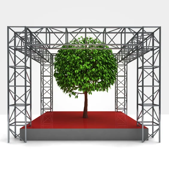 Baumausstellung unter Stahlrahmenkonstruktion — Stockfoto