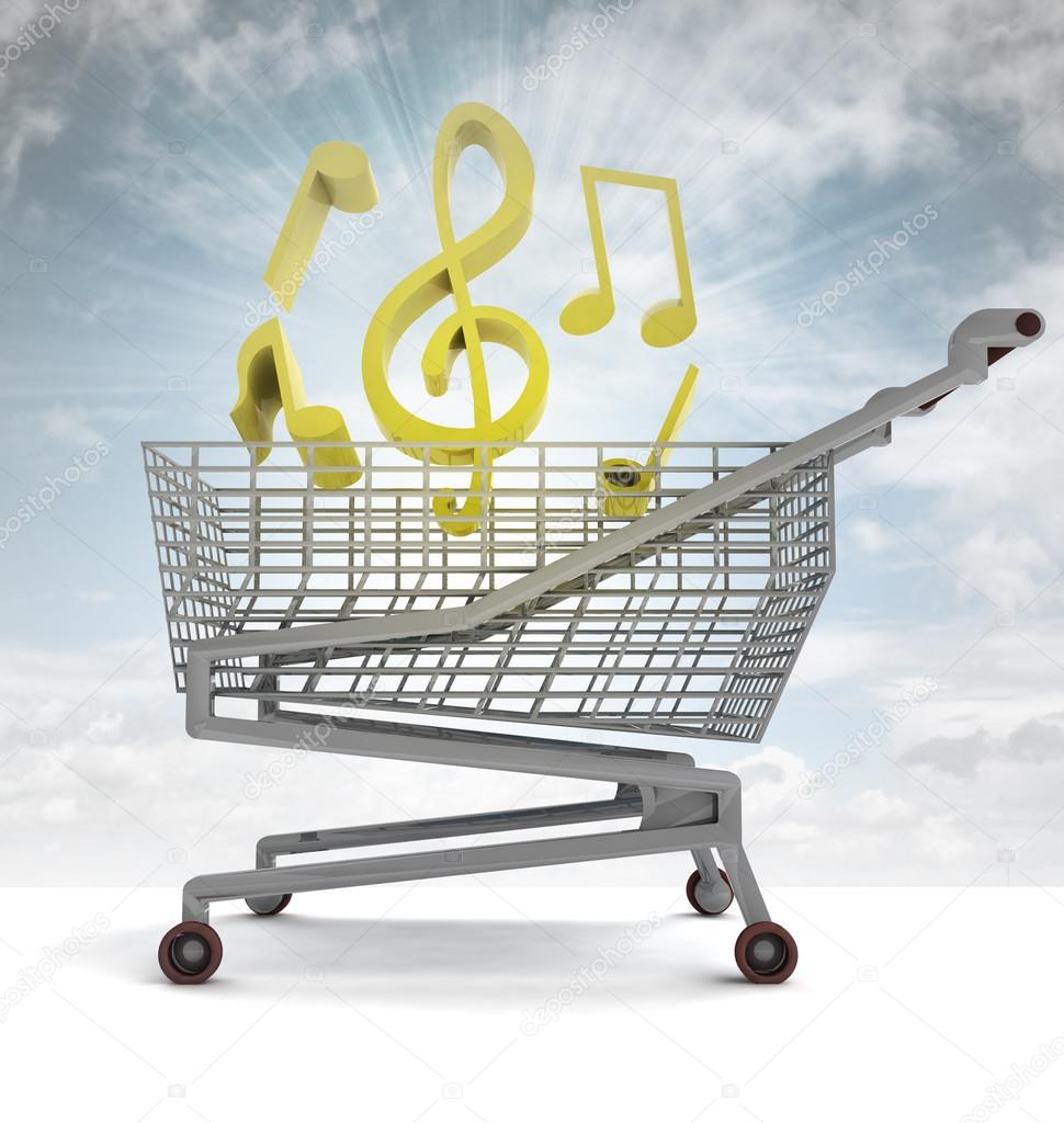 shoping cart full of music and sky flare