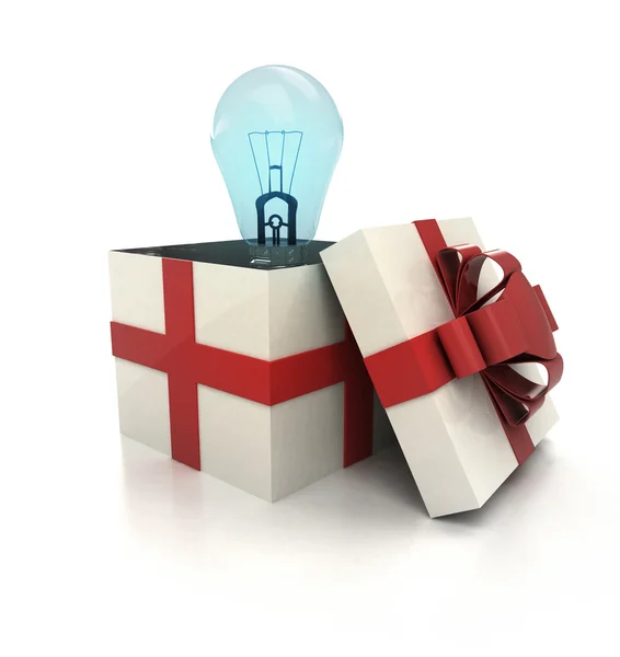 Mysterious magic gift with blue bulb render — Stock Photo, Image