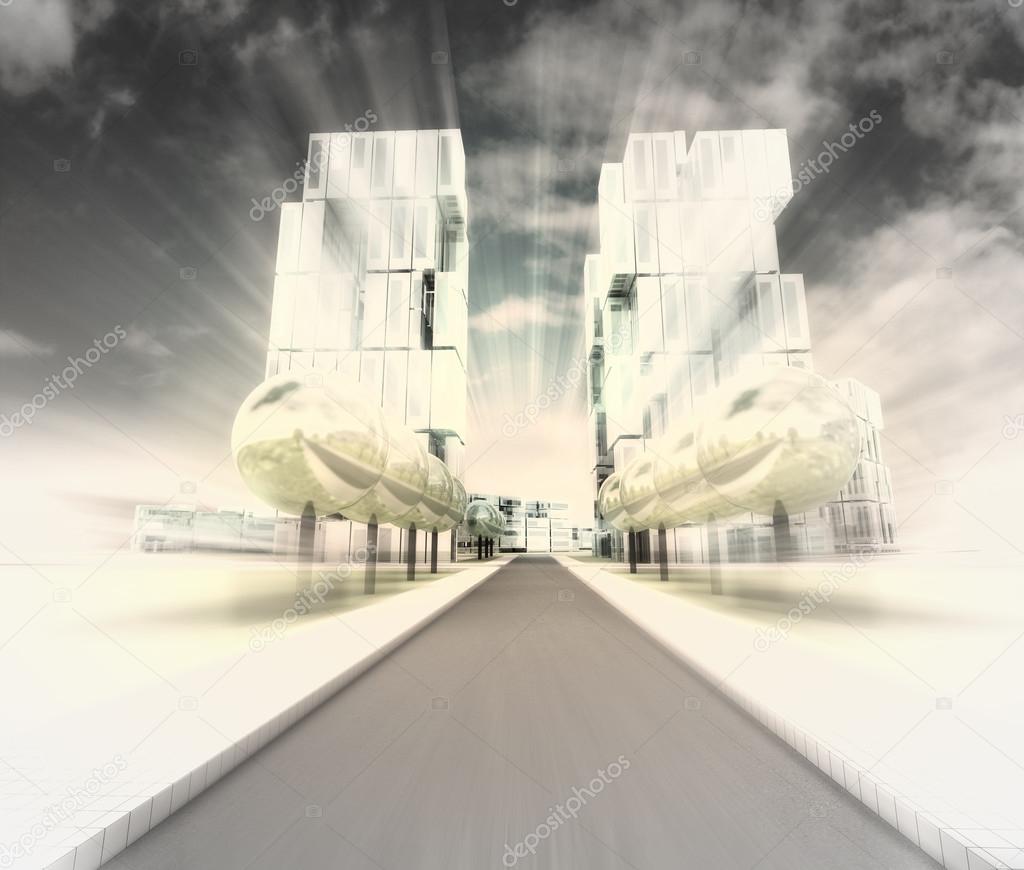 visualization of new road to the city of future in motion blur