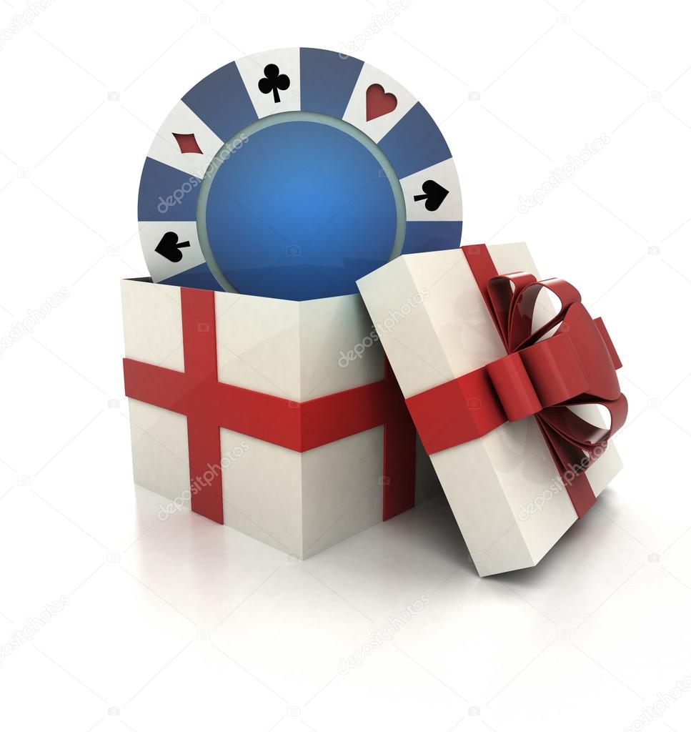 mysterious magic gift with blue poker chip render