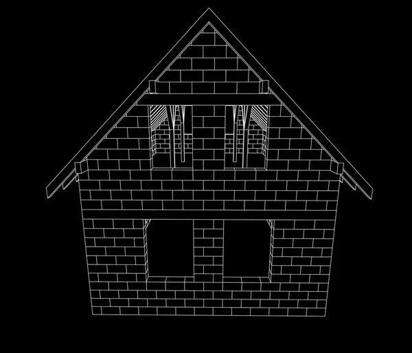Dichtgemetseld huis bouw lijntekening op zwarte vector — Stockvector