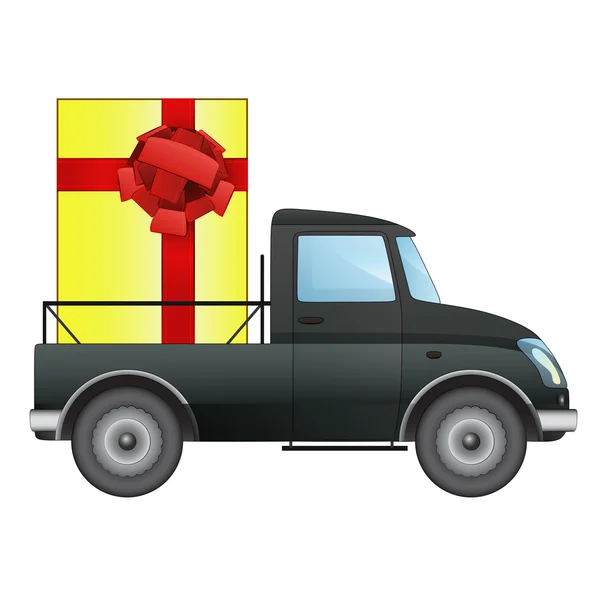 Coche de recogida aislado con regalo caja entrega vector dibujo — Vector de stock