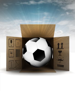 Paketi teslim gökyüzü ile futbol topu flare