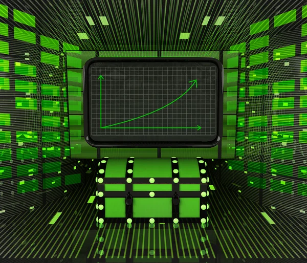 Pronóstico gráfico positivo de negocios o resultados con cofre del tesoro — Foto de Stock