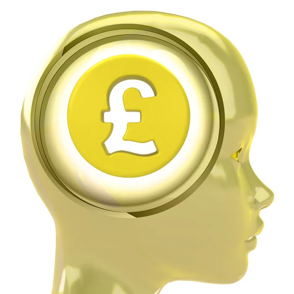 Yellow human head with brain cloud with Pound coin inside — Stock Photo, Image