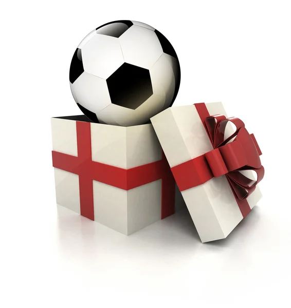 Mysterious magic gift with football ball inside render — Stock Photo, Image