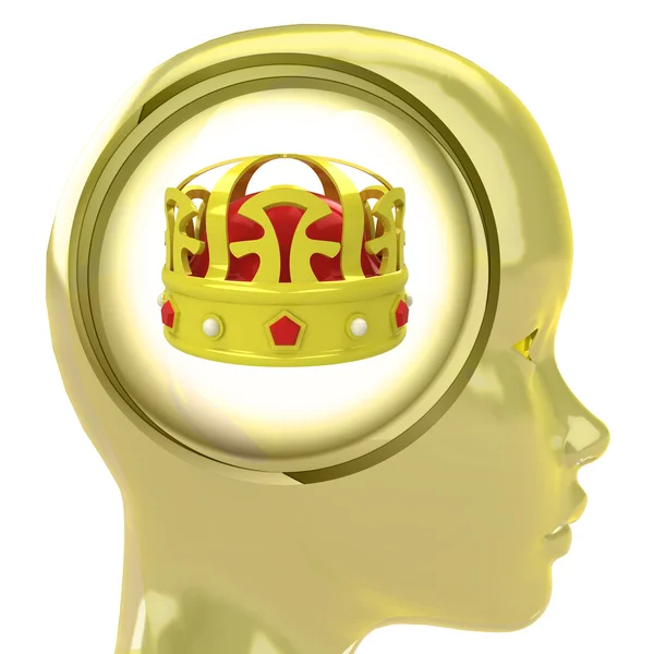 Желтая человеческая голова с мозговым облаком с королевской короной внутри — стоковое фото