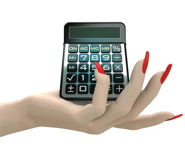 Isolated business calculator in women hand render — Stock Photo, Image