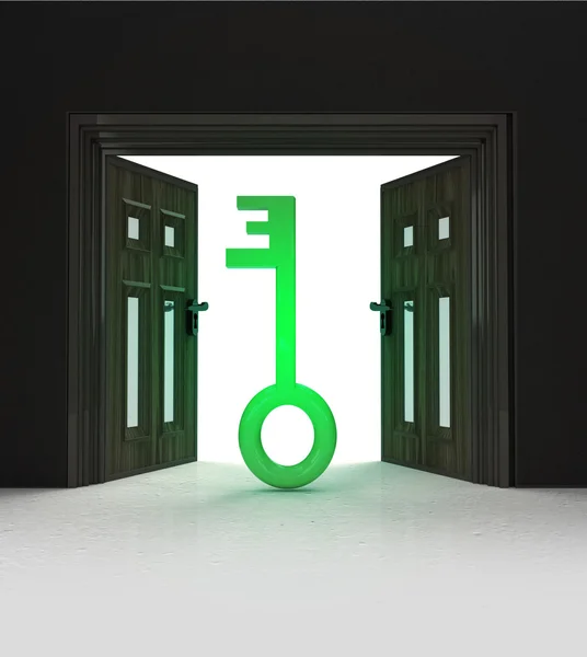 Zielony klucz do przyszłości przestrzeni drzwi — Zdjęcie stockowe