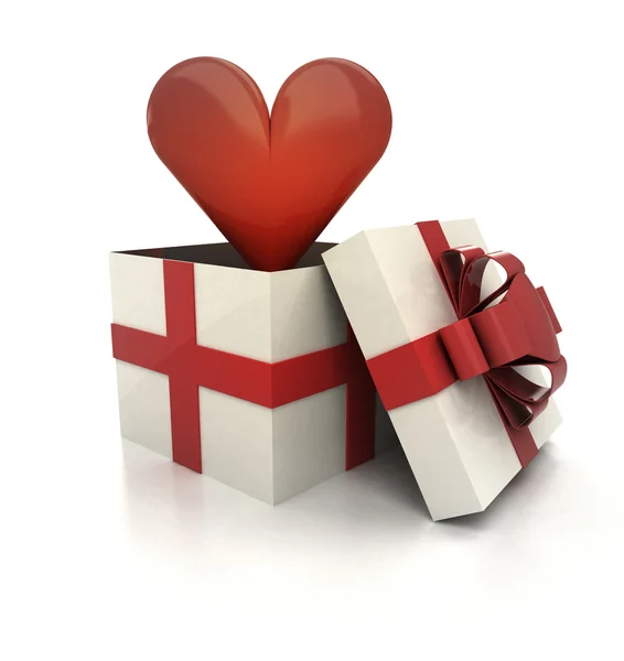 Mysterieuze magische cadeau met rood hart renderen — Stockfoto
