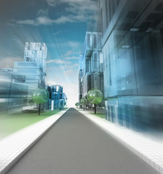 Nya moderna visualisering av stadsgata av framtiden i rörelseoskärpa — Stockfoto